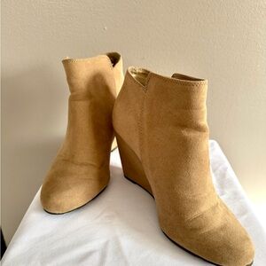 BCBG Paris Tan Suede Wedge Booties